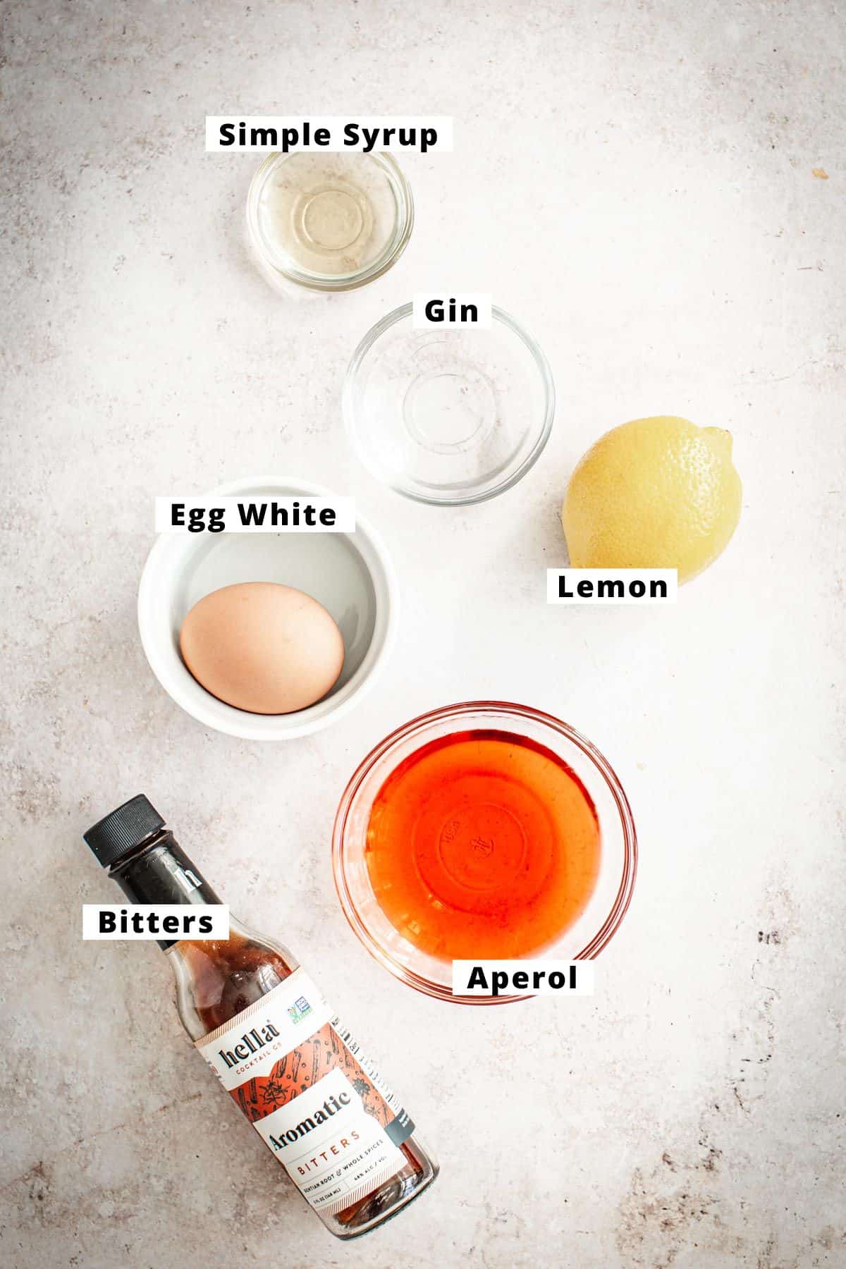 Ingredients in an Aperol sour.