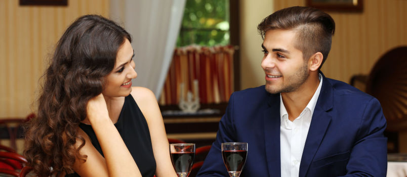 Young couple on a date in restaurant