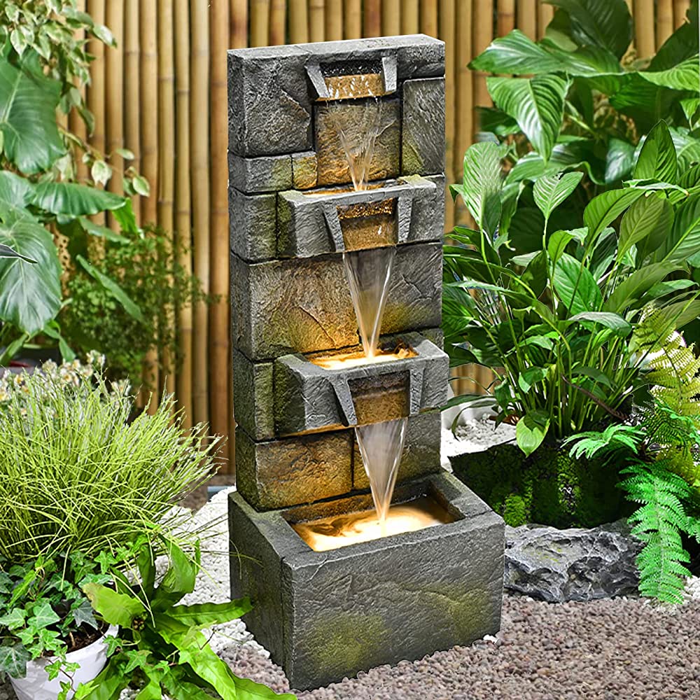 SERBILHOME Outdoor Fountains Waterfalls with Led Lights and Pump Water  Fountain Outdoor Indoor for Modern Outdoor Fountain Indoor Patio Decor  Garden, House, Office, Garden, Home Art Decor : Amazon.ca: Patio, Lawn &